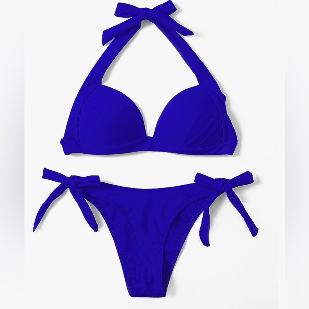 Romwe Women 2 Piece Halter Push up Bikini Tie Side Swimsuit